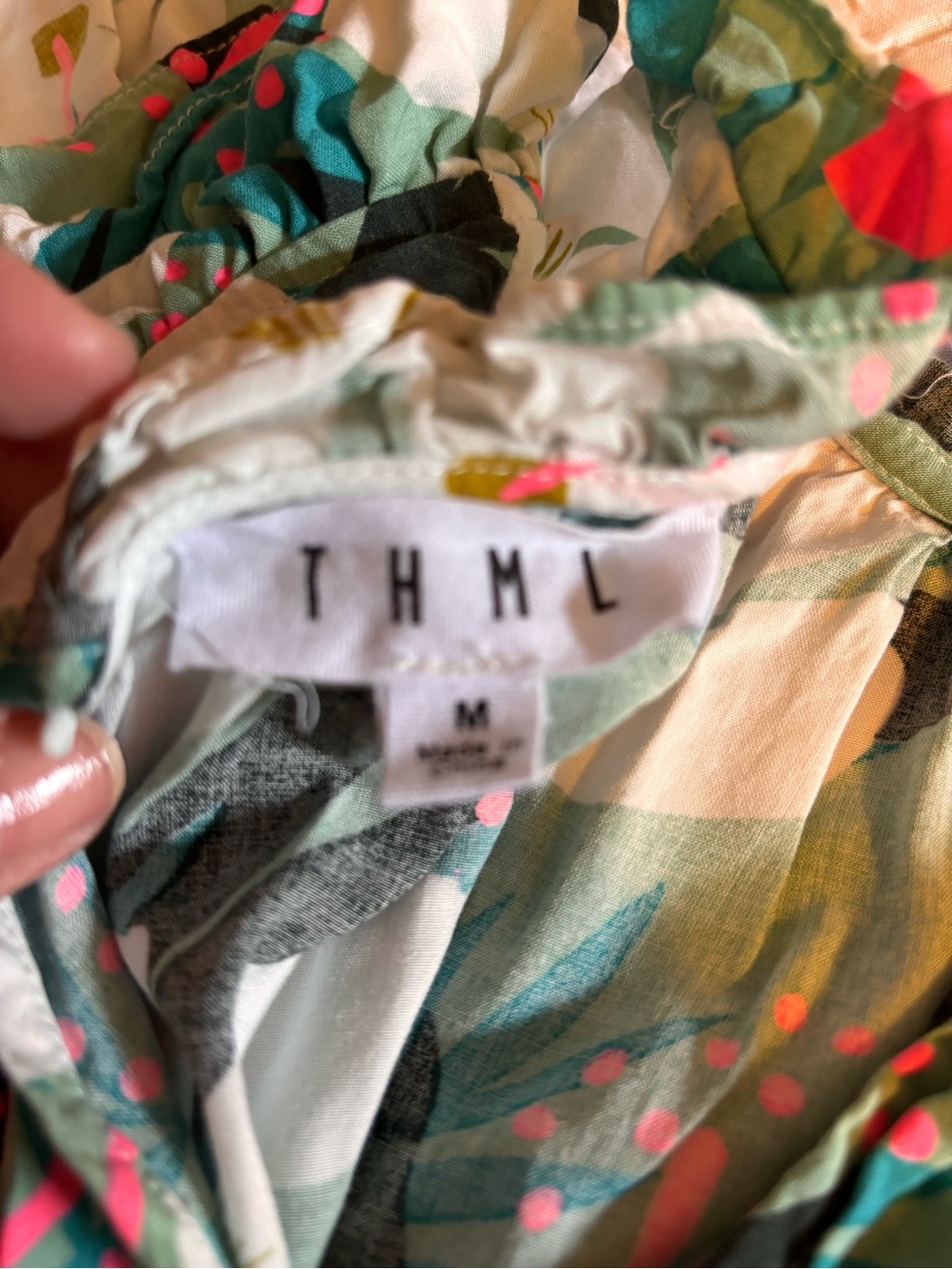 THML Teal Floral Tiered Midi Dress with Coral Accents - Picture 4 of 4